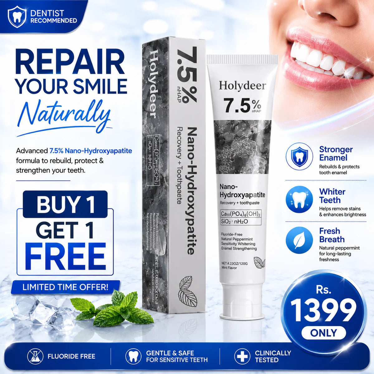 Holydeer 7.5% Nano-Hydroxyapatite Toothpaste [Buy 1 get 1 Free]